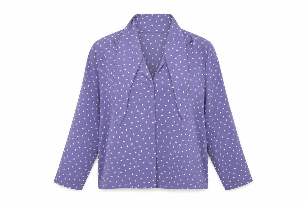 Mango Women Purple Polka Dot Wrap Tie Neck Long Sleeve Blouse M