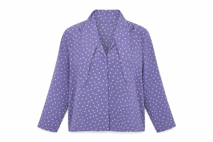 Mango Women Purple Polka Dot Wrap Tie Neck Long Sleeve Blouse M