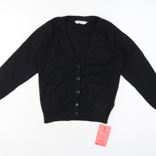 Marks & Spencer Girls Black 6-7 Years V-Neck Knit School Cardigan NWT