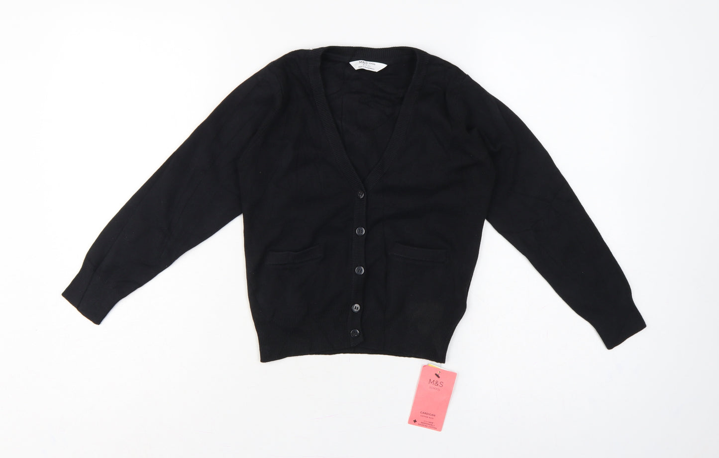 Marks & Spencer Girls Black 6-7 Years V-Neck Knit School Cardigan NWT