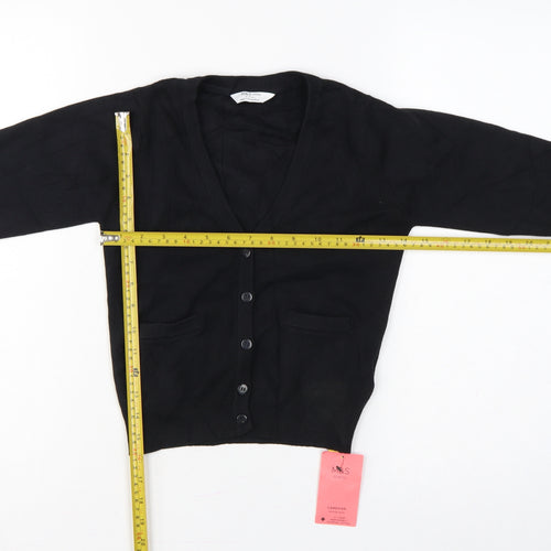 Marks & Spencer Girls Black 6-7 Years V-Neck Knit School Cardigan NWT