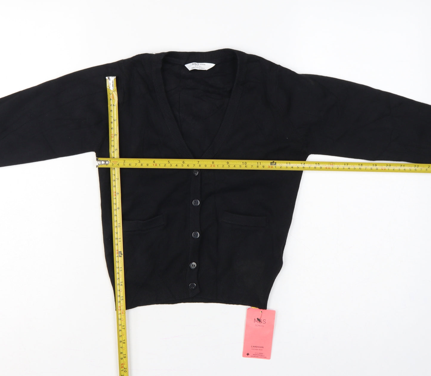 Marks & Spencer Girls Black 6-7 Years V-Neck Knit School Cardigan NWT