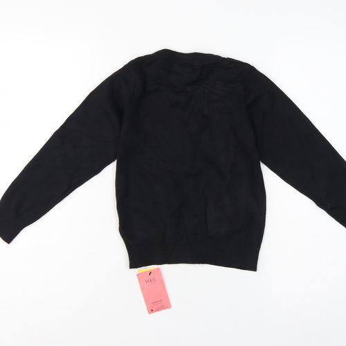 Marks & Spencer Girls Black 6-7 Years V-Neck Knit School Cardigan NWT