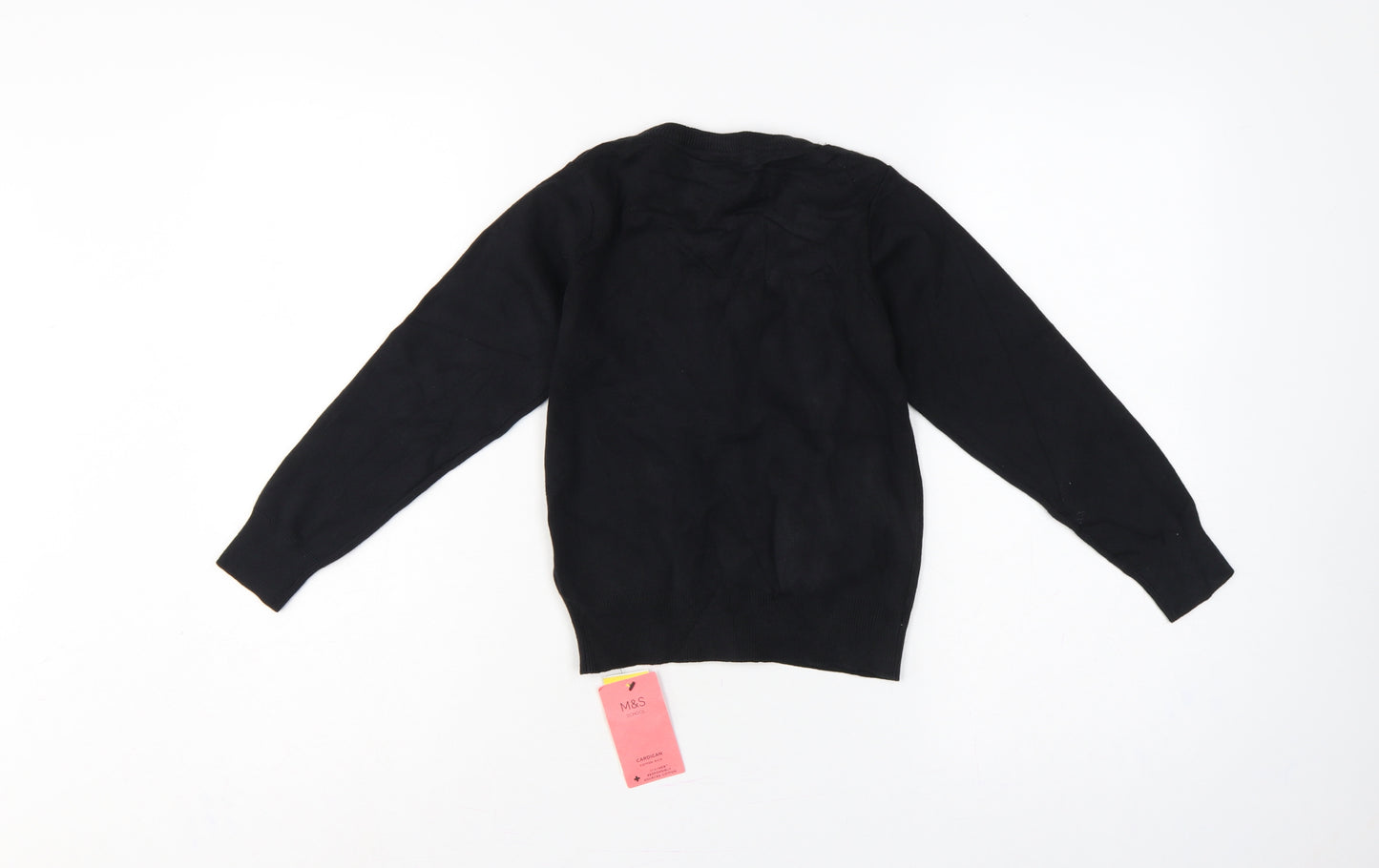 Marks & Spencer Girls Black 6-7 Years V-Neck Knit School Cardigan NWT