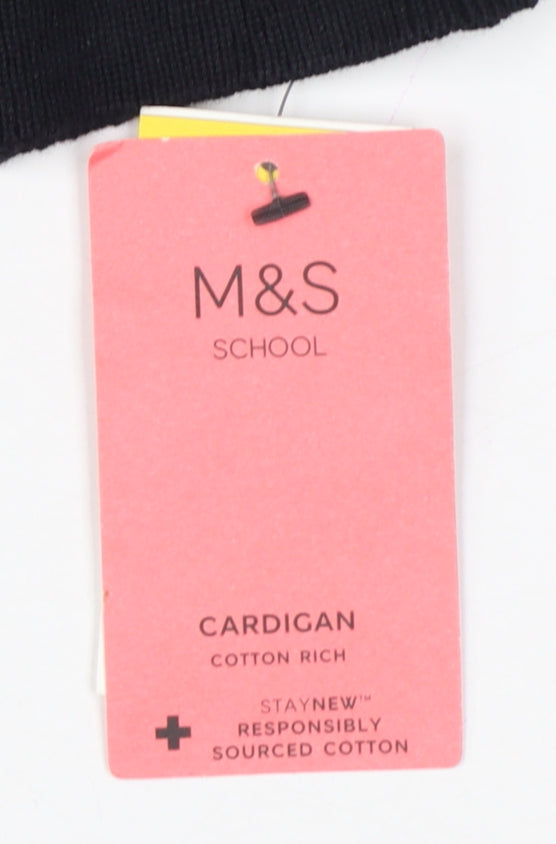 Marks & Spencer Girls Black 6-7 Years V-Neck Knit School Cardigan NWT