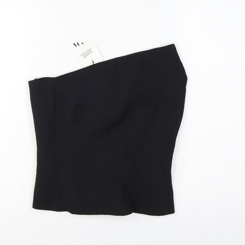 Zara Women Black M One Shoulder Wool Blend Lined Asymmetric Top