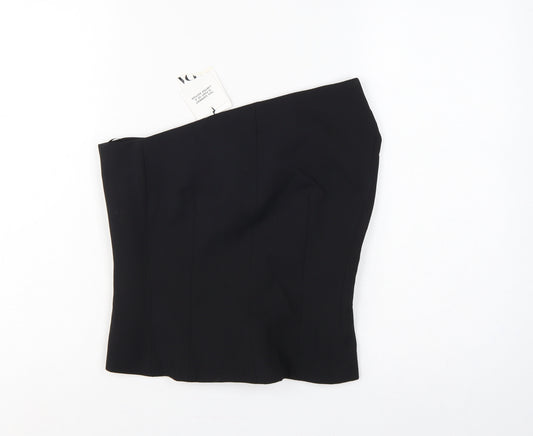 Zara Women Black M One Shoulder Wool Blend Lined Asymmetric Top