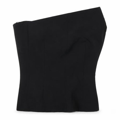 Zara Women Black M One Shoulder Wool Blend Lined Asymmetric Top