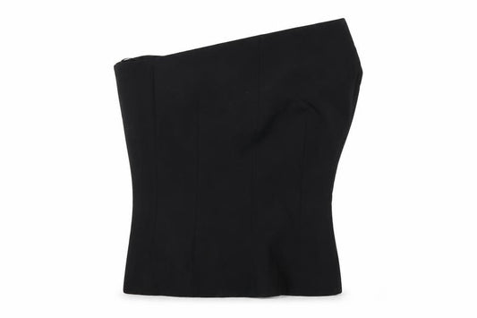 Zara Women Black M One Shoulder Wool Blend Lined Asymmetric Top