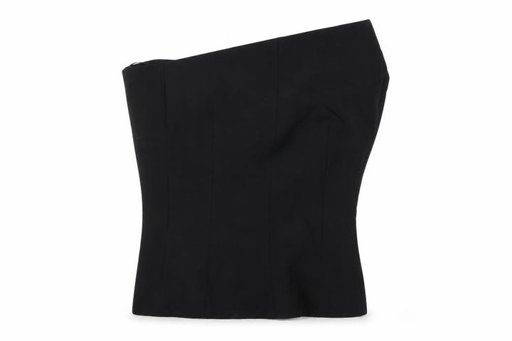 Zara Women Black M One Shoulder Wool Blend Lined Asymmetric Top