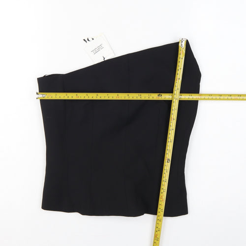 Zara Women Black M One Shoulder Wool Blend Lined Asymmetric Top