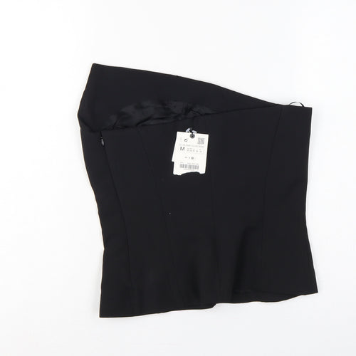 Zara Women Black M One Shoulder Wool Blend Lined Asymmetric Top