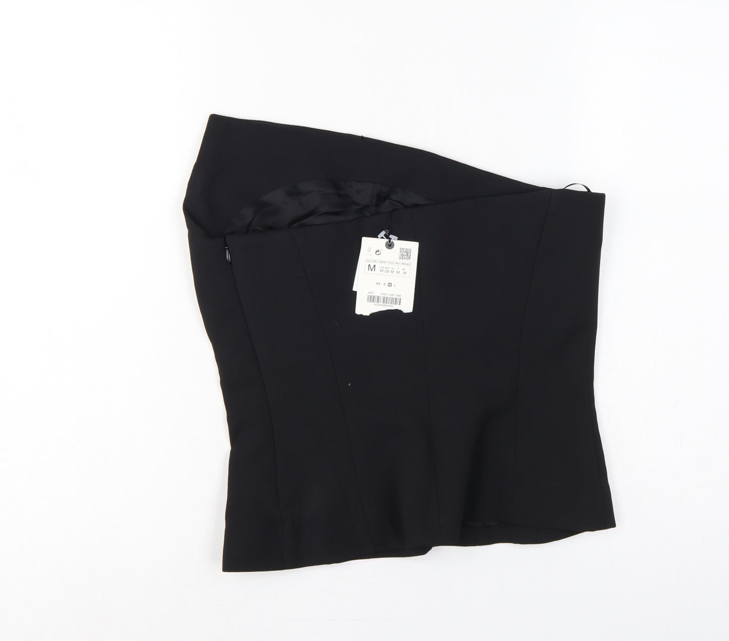 Zara Women Black M One Shoulder Wool Blend Lined Asymmetric Top