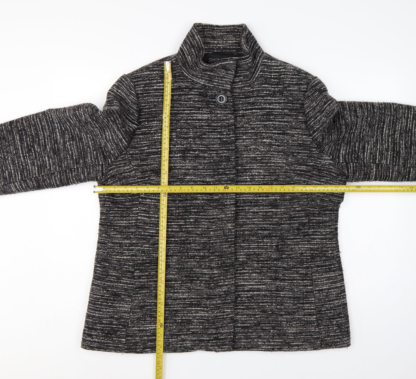 John Lewis Women’s Black Grey Tweed Jacket Size 18 Collared