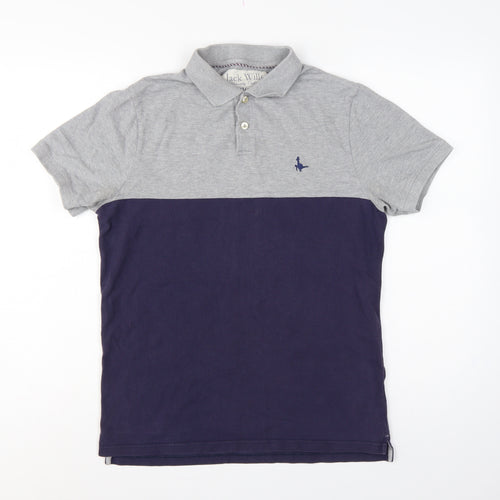 Jack Wills Men’s Grey Navy Colourblock Polo Shirt M Short Sleeve