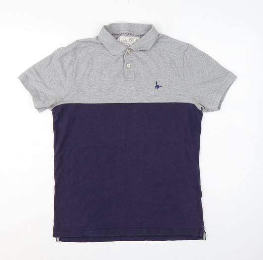 Jack Wills Men’s Grey Navy Colourblock Polo Shirt M Short Sleeve