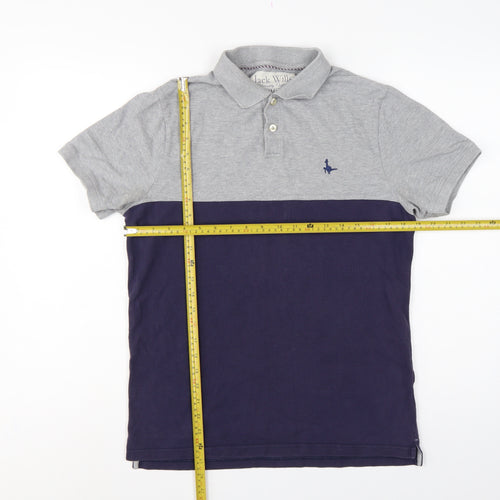 Jack Wills Men’s Grey Navy Colourblock Polo Shirt M Short Sleeve