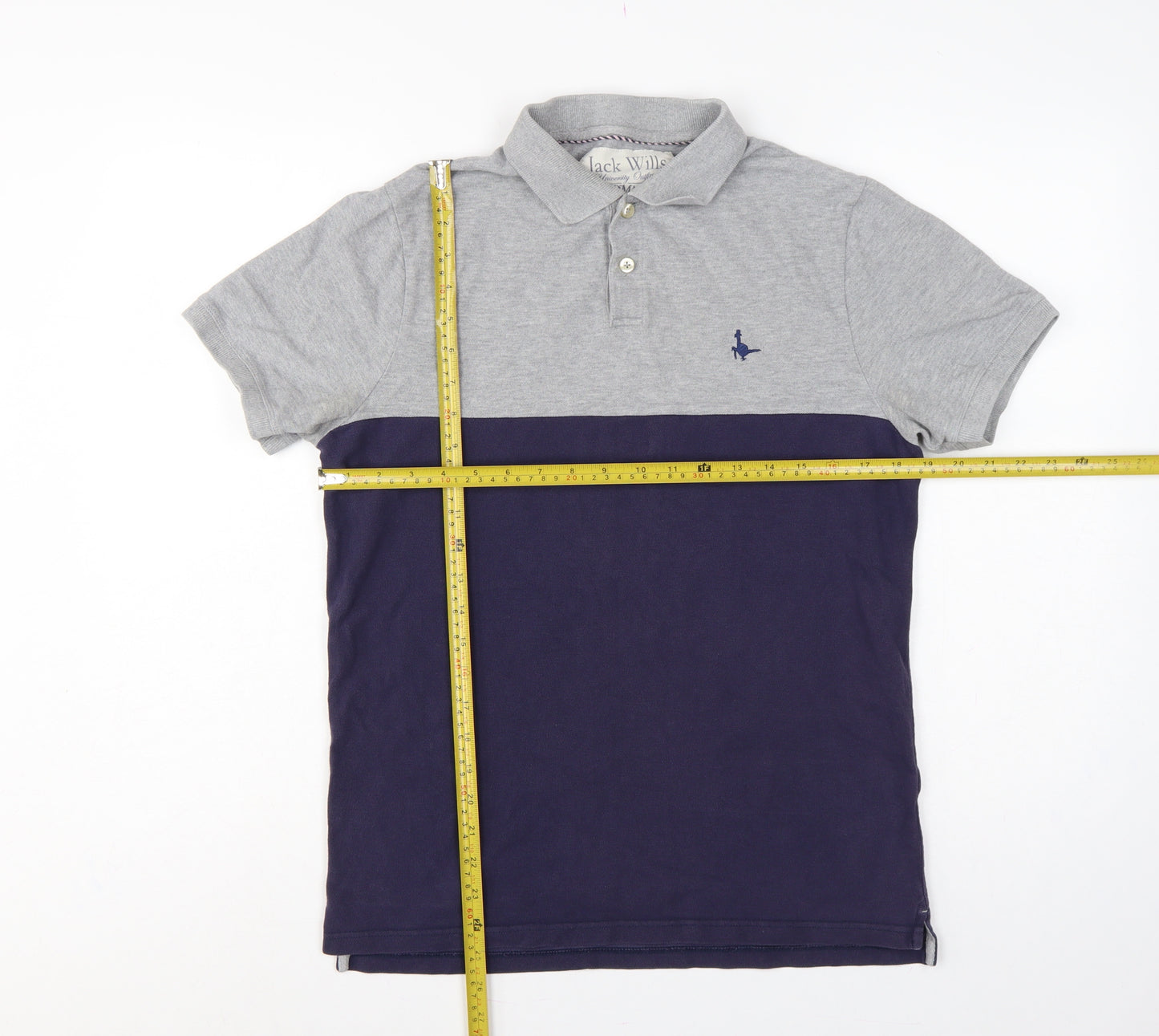 Jack Wills Men’s Grey Navy Colourblock Polo Shirt M Short Sleeve