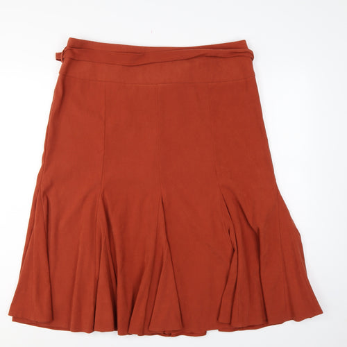 Bhs Women’s Orange UK 16 Flared Knee Length Pleated Tie Waist Skirt