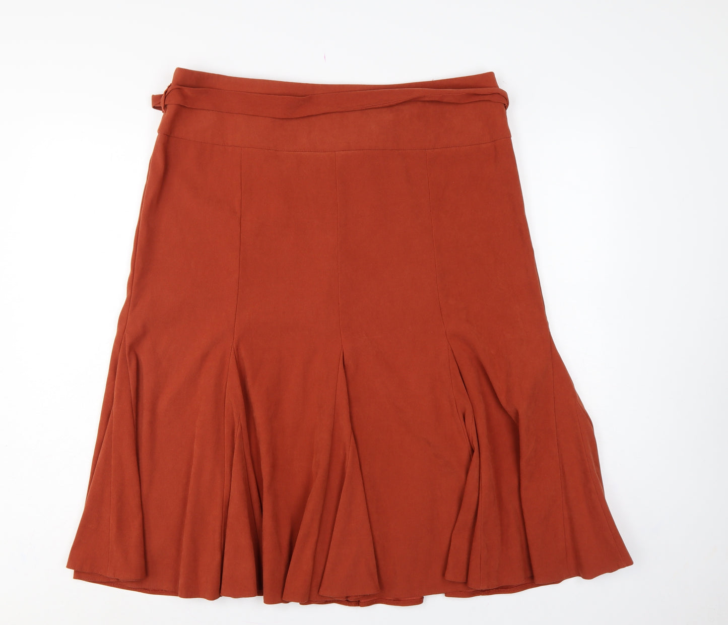 Bhs Women’s Orange UK 16 Flared Knee Length Pleated Tie Waist Skirt