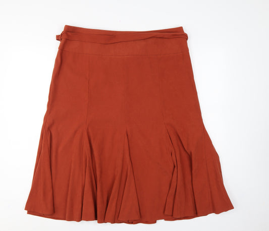 Bhs Women’s Orange UK 16 Flared Knee Length Pleated Tie Waist Skirt