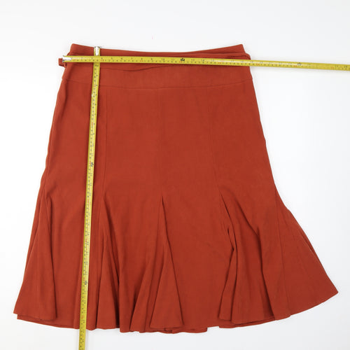 Bhs Women’s Orange UK 16 Flared Knee Length Pleated Tie Waist Skirt