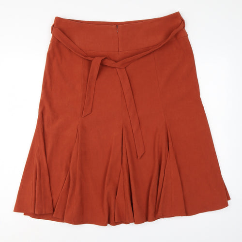 Bhs Women’s Orange UK 16 Flared Knee Length Pleated Tie Waist Skirt