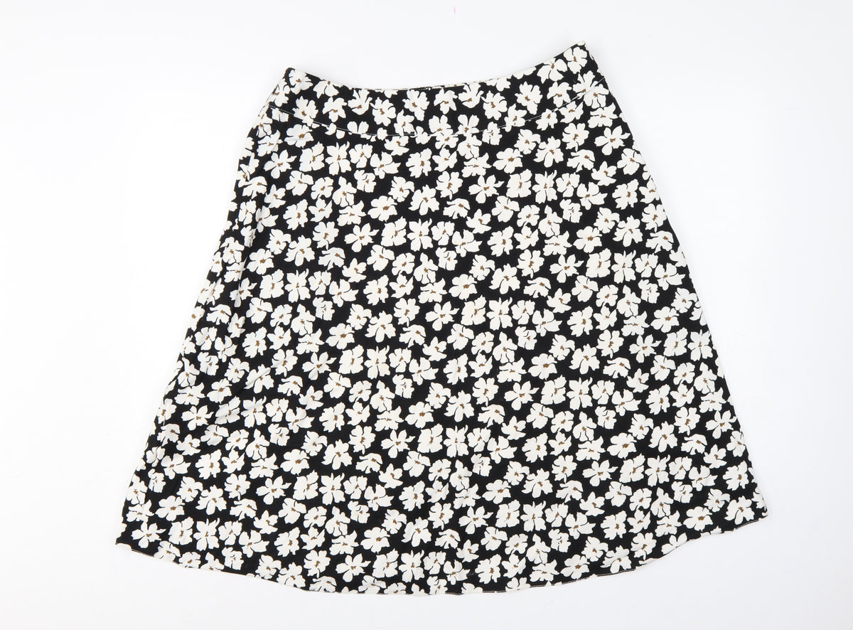 Cotswold Collections Women Black Floral A-Line Knee Length Skirt UK 16