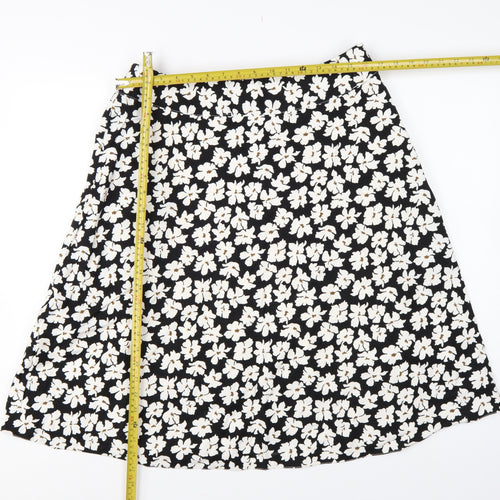 Cotswold Collections Women Black Floral A-Line Knee Length Skirt UK 16