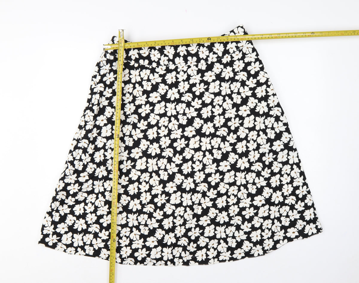 Cotswold Collections Women Black Floral A-Line Knee Length Skirt UK 16