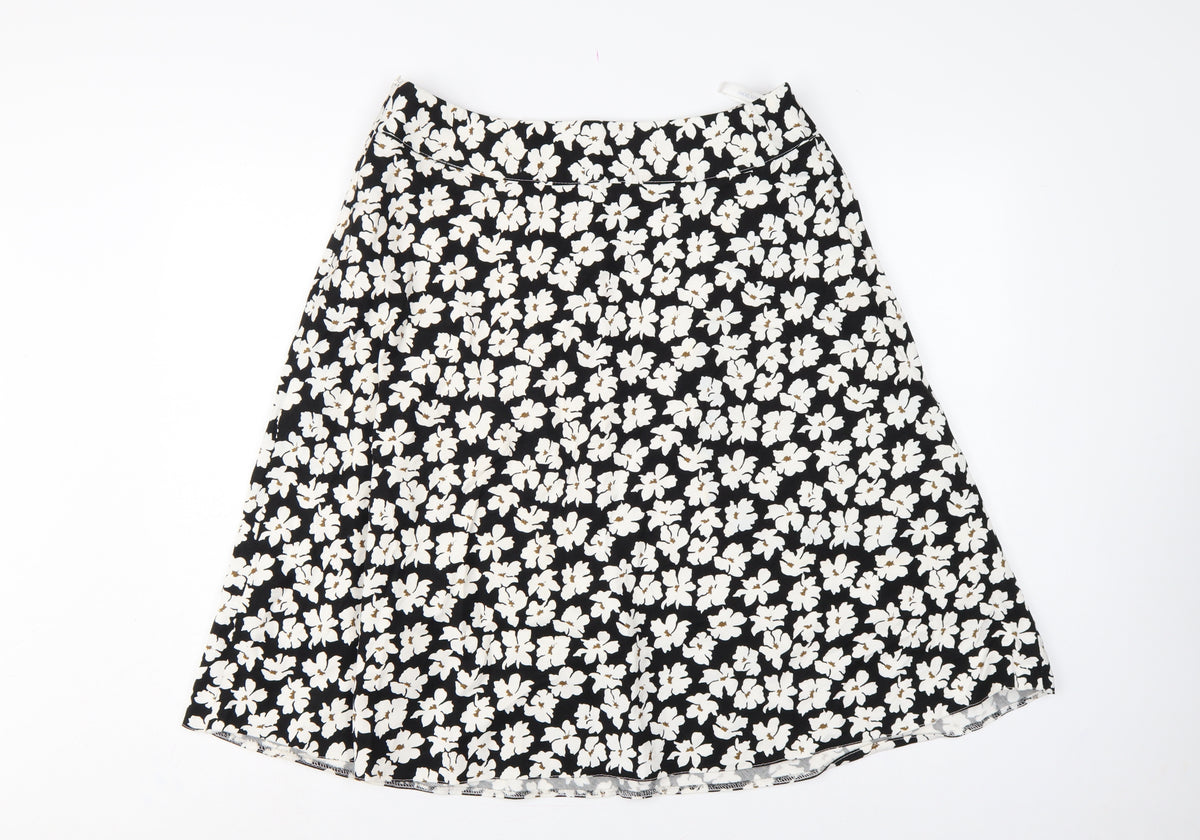 Cotswold Collections Women Black Floral A-Line Knee Length Skirt UK 16