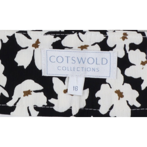 Cotswold Collections Women Black Floral A-Line Knee Length Skirt UK 16