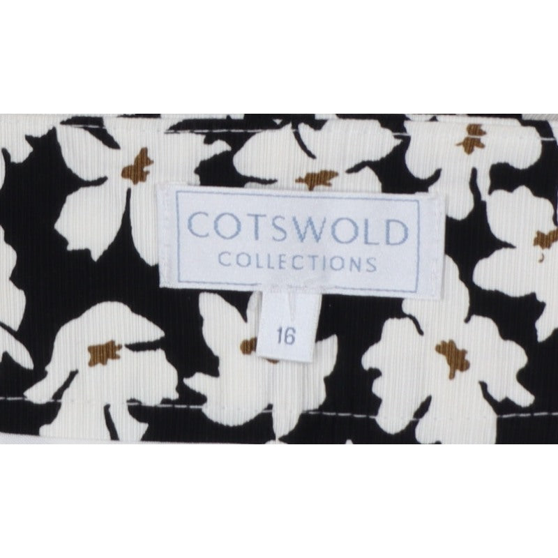 Cotswold Collections Women Black Floral A-Line Knee Length Skirt UK 16