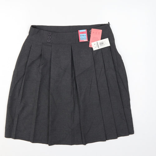 M&S Girls Grey School Pleated Skirt 15-16 Years Button Front NWT