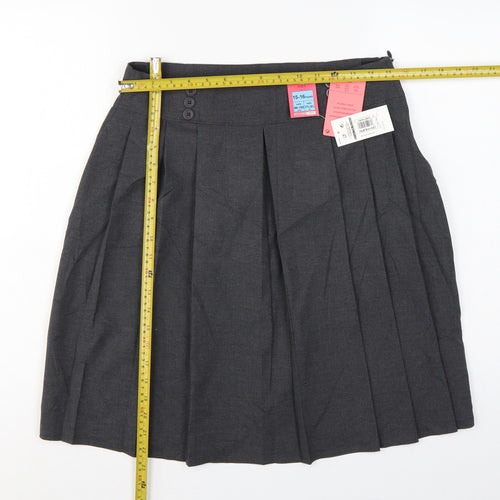 M&S Girls Grey School Pleated Skirt 15-16 Years Button Front NWT