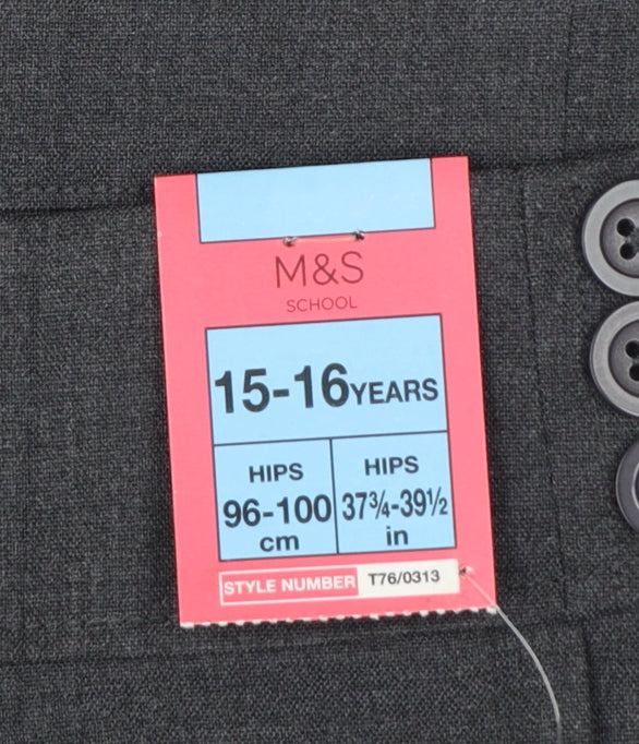 M&S Girls Grey School Pleated Skirt 15-16 Years Button Front NWT
