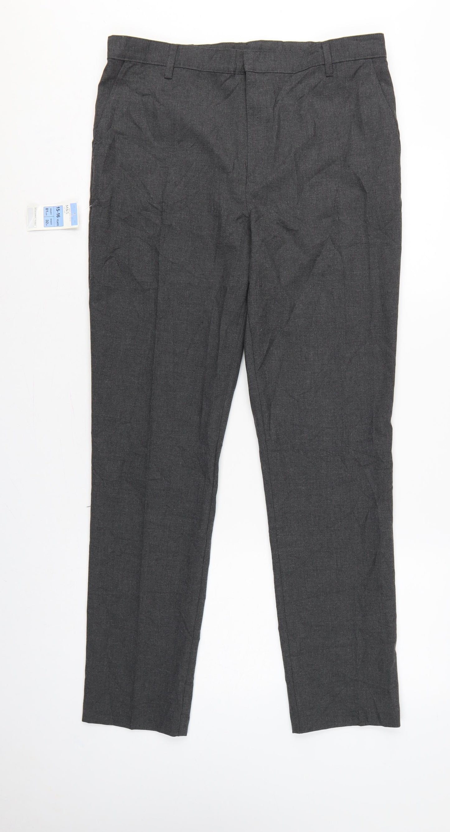 Marks & Spencer Boys Grey School Uniform Trousers 15-16 Years 32in Waist