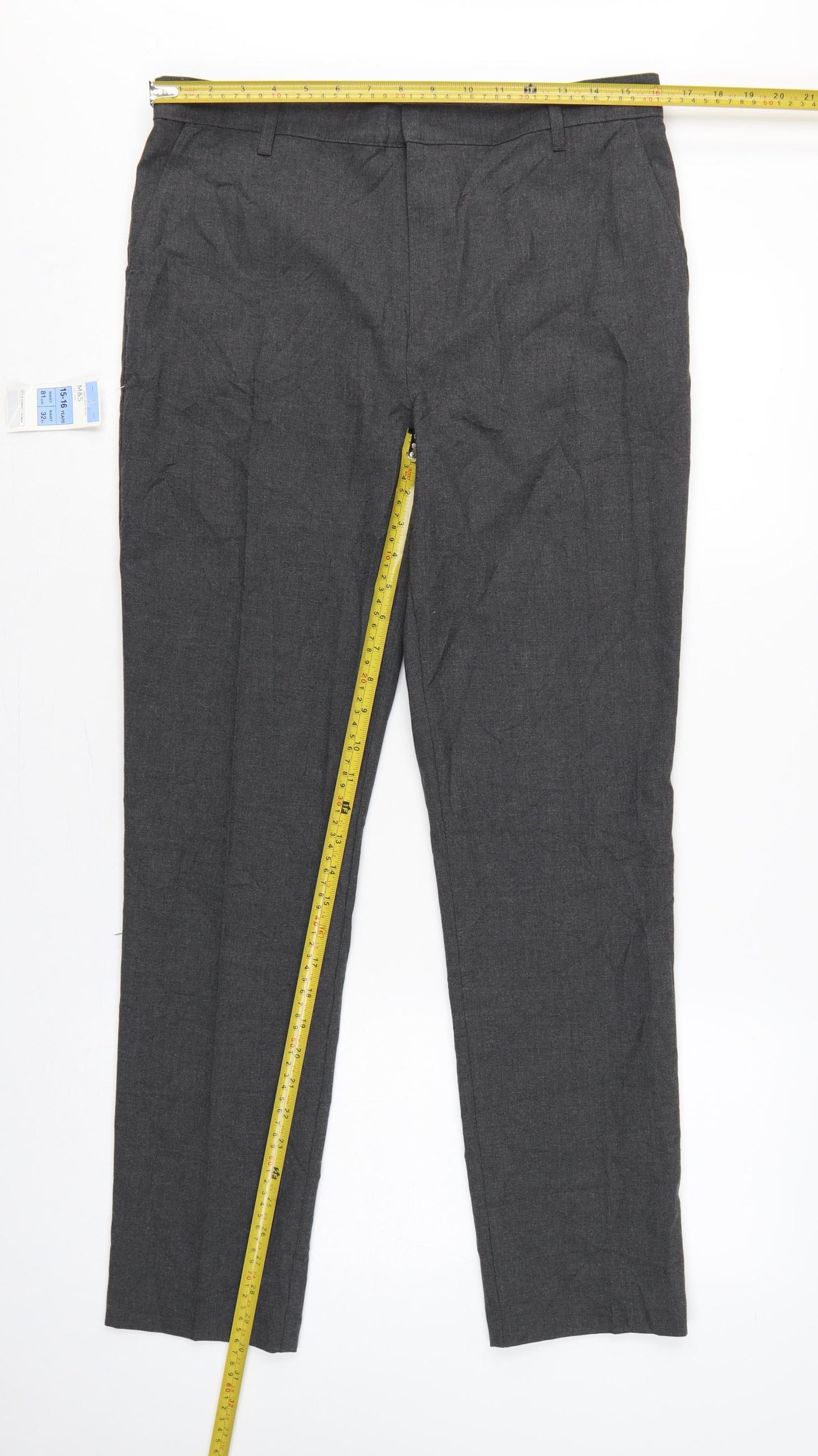 Marks & Spencer Boys Grey School Uniform Trousers 15-16 Years 32in Waist