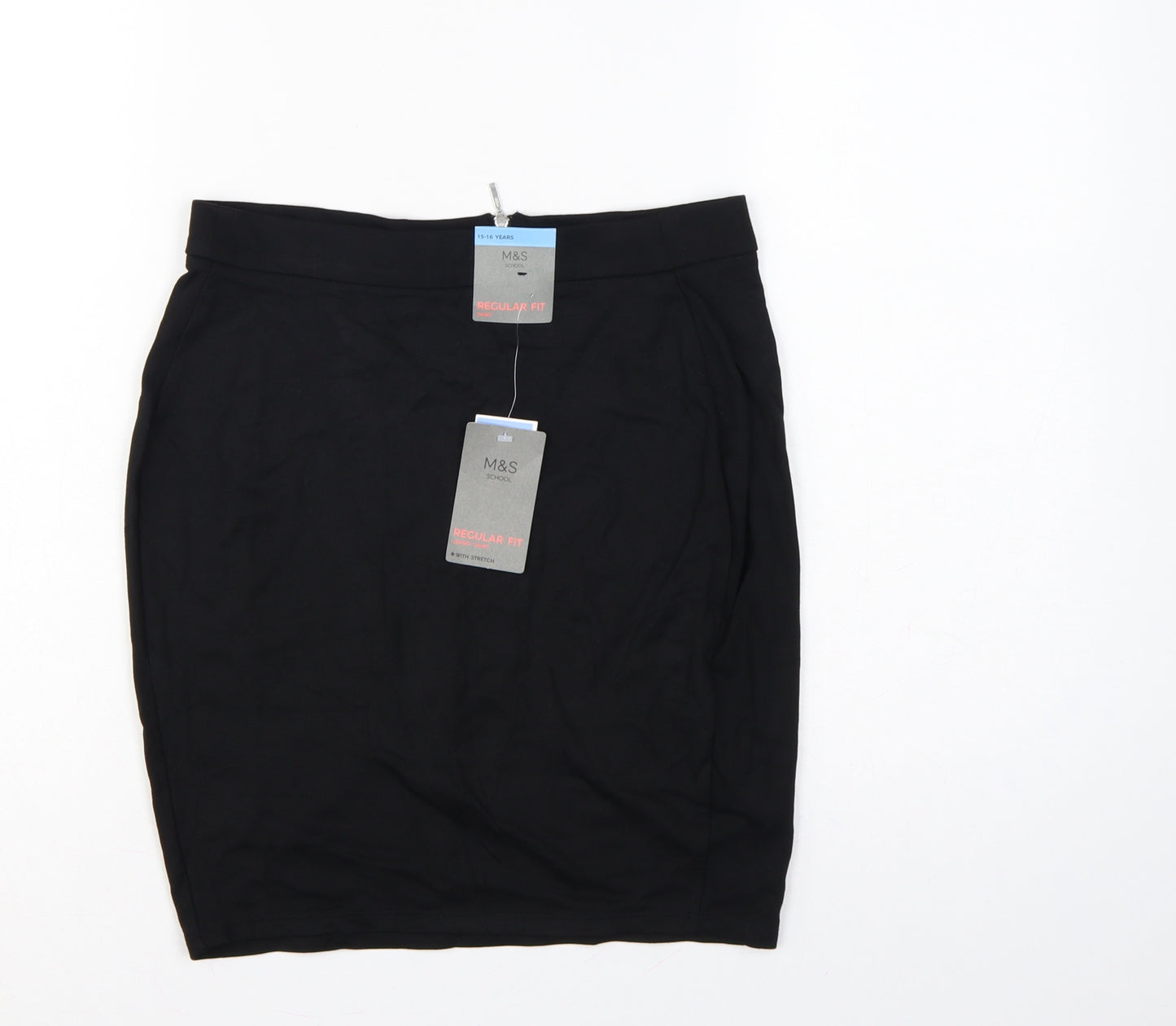 Marks & Spencer Girls Black 15-16 Years Regular Fit School Stretch Skirt