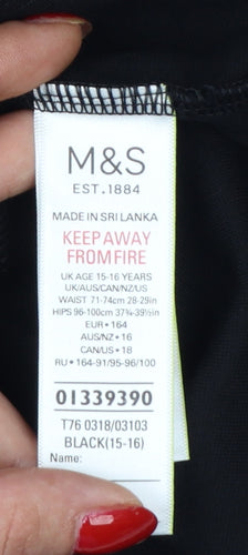 Marks & Spencer Girls Black 15-16 Years Regular Fit School Stretch Skirt