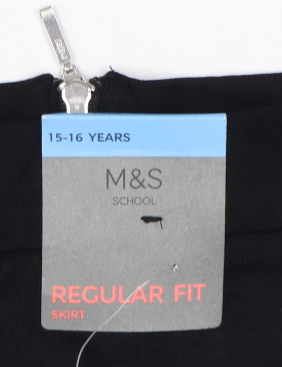 Marks & Spencer Girls Black 15-16 Years Regular Fit School Stretch Skirt