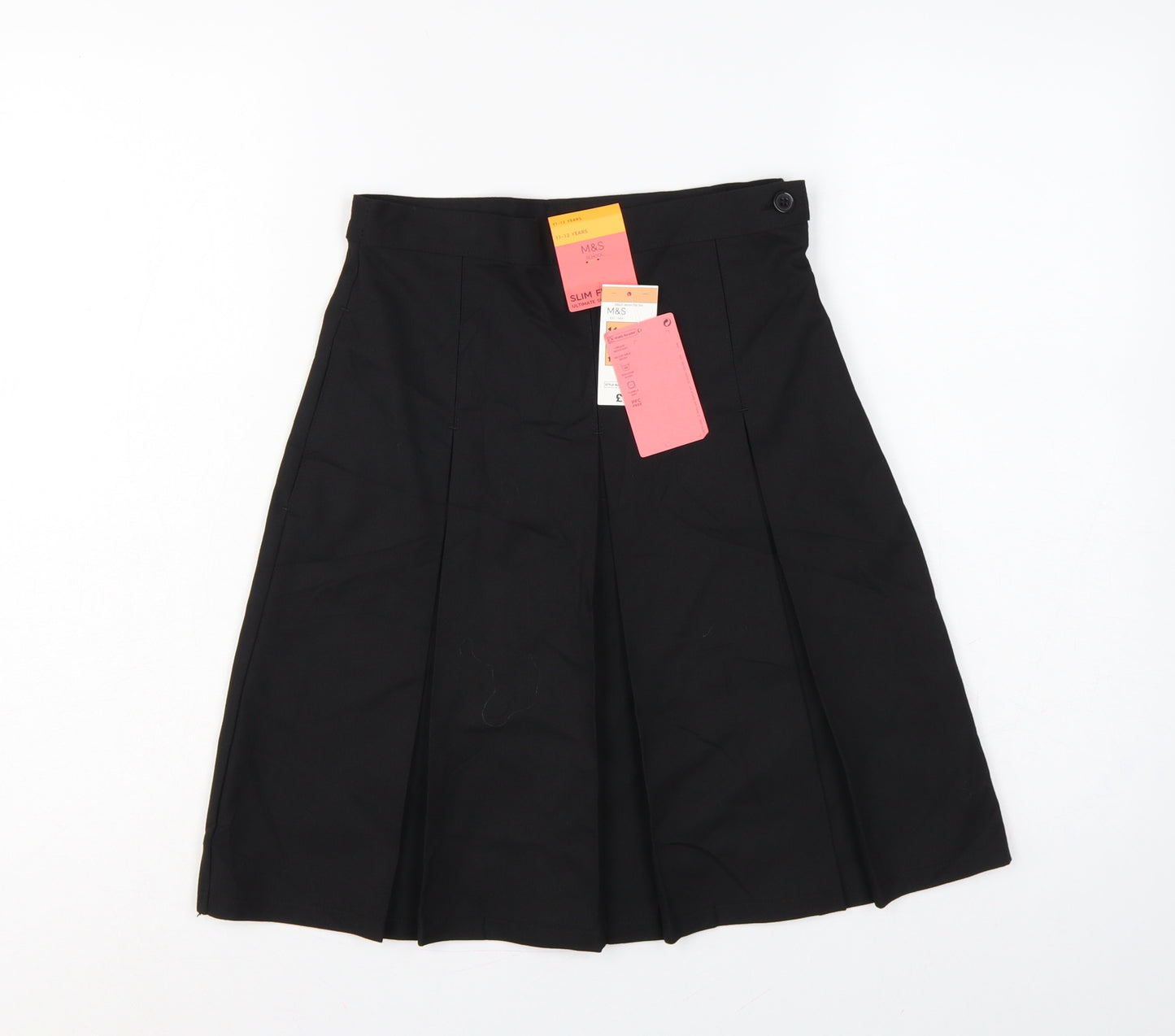 Marks and Spencer Girls Black 11-12 Years Slim Fit Pleated School Skirt