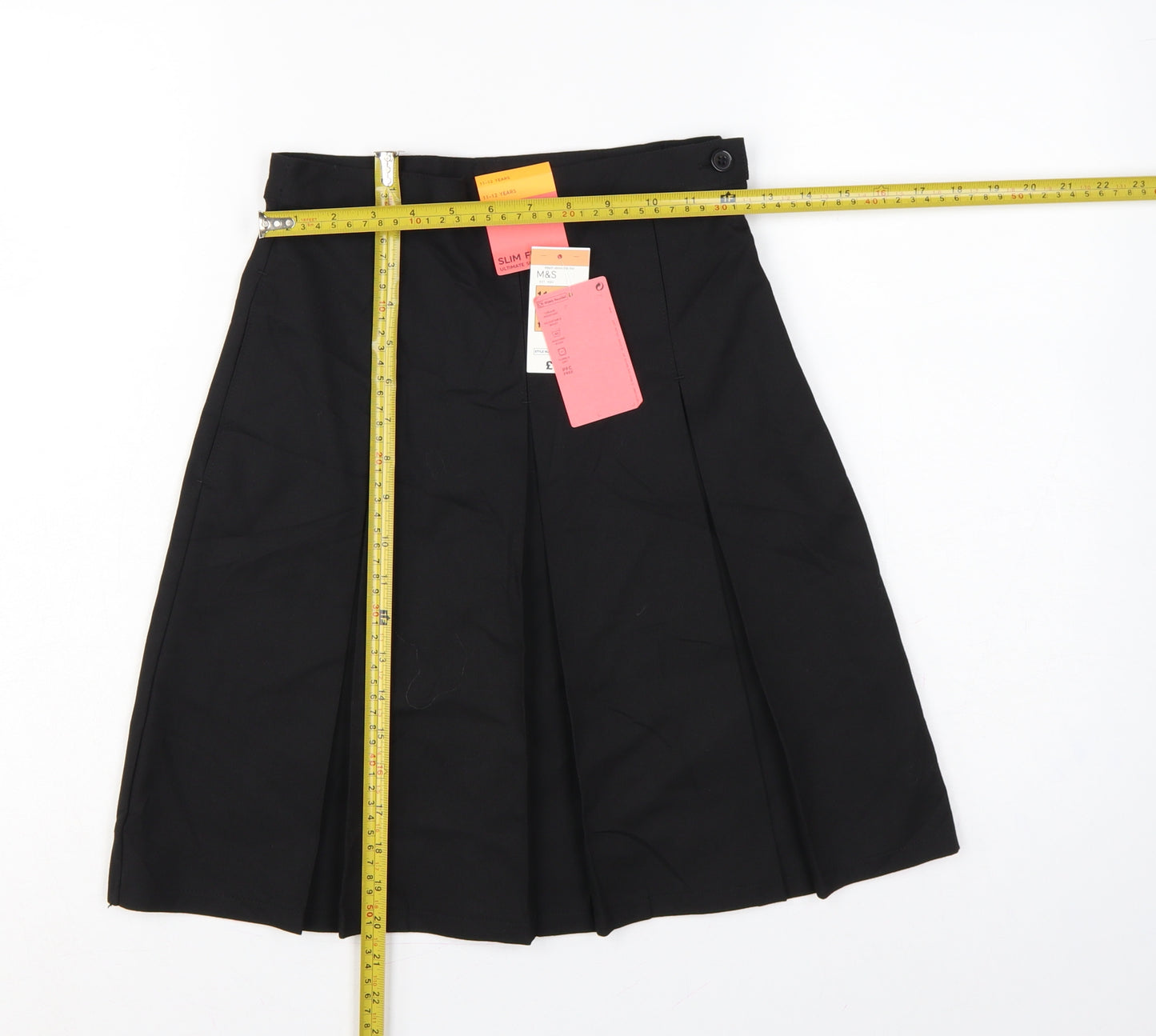 Marks and Spencer Girls Black 11-12 Years Slim Fit Pleated School Skirt