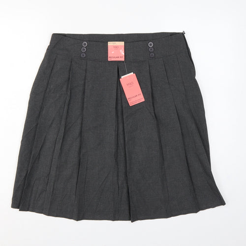 Marks and Spencer Girls Grey 16 Years Pleated Regular Fit School Skirt NWT