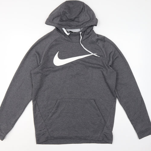 Nike Men's Grey M Dri-FIT Swoosh Pullover Hoodie Graphic Print