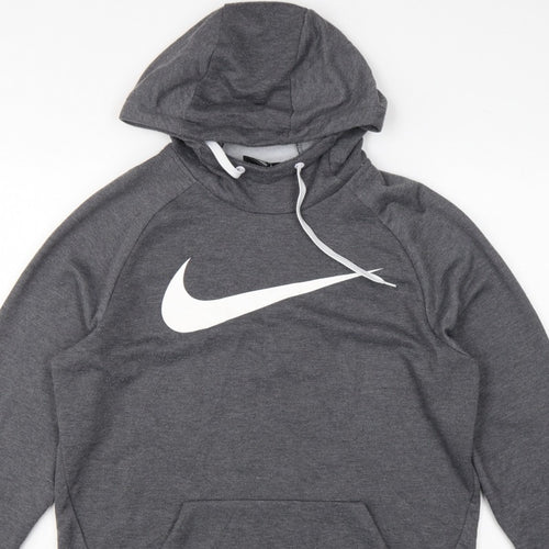 Nike Men's Grey M Dri-FIT Swoosh Pullover Hoodie Graphic Print