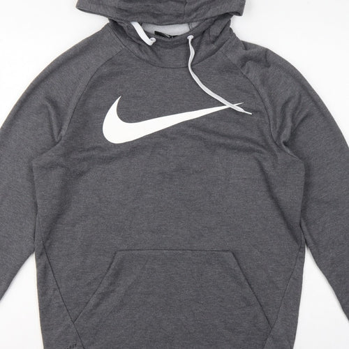 Nike Men's Grey M Dri-FIT Swoosh Pullover Hoodie Graphic Print