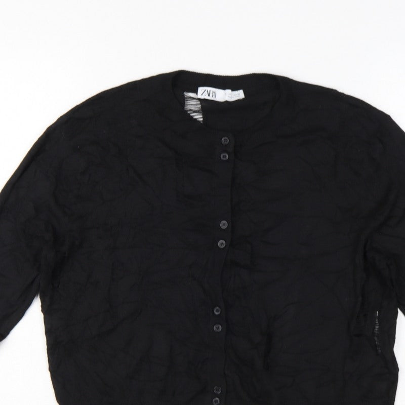 Zara Women’s Black Size 8 Cable Knit Button Cardigan Long Sleeve
