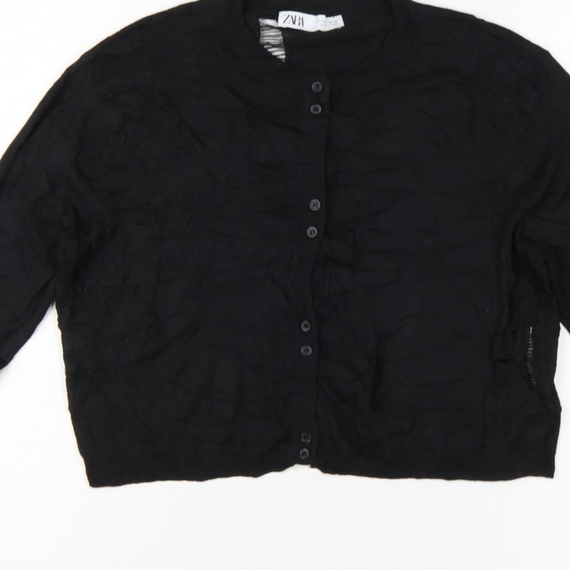 Zara Women’s Black Size 8 Cable Knit Button Cardigan Long Sleeve