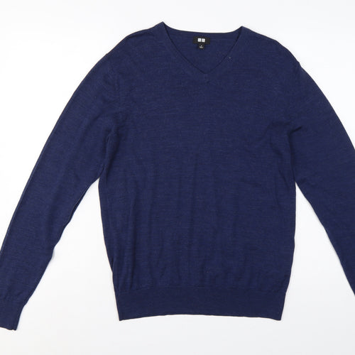 UNIQLO Men’s Blue S Pure New Wool V-Neck Pullover Jumper